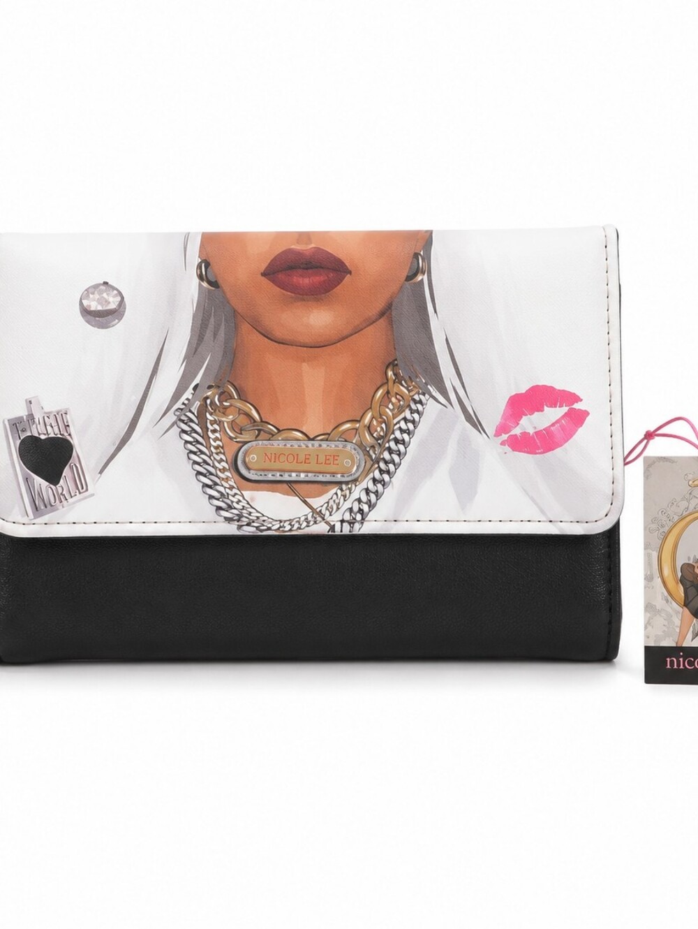 Nicole Lee - Brand New - Black & White Graphic Convertible Clutch w Gold Accents